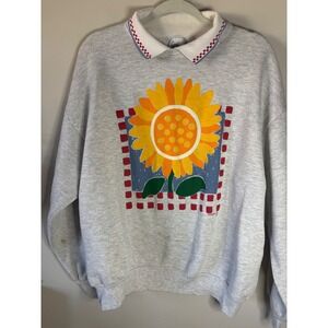 Vintage Gopher Sport Sunflower Sweatshirt Gray‎ Collared Graphic Pullover XL